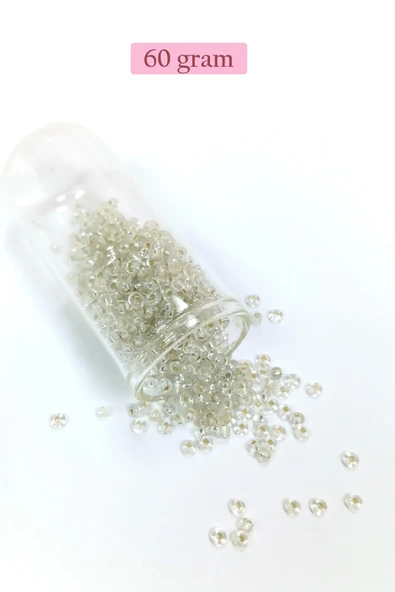 Dökme Cam Kum Boncuk (8/0) 3 mm - 60 Gram - Şeffaf Beyaz - BNC197 ürün görseli 1