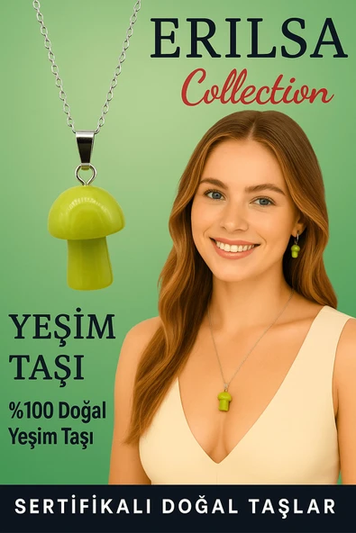 Sertifikalı Mantar Model Yeşim Taşı Kolye Doğal Şifa Denge ve Enerji Veren Kolye ürün görseli 1