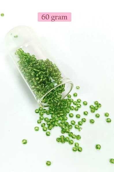 Dökme Cam Kum Boncuk (8/0) 3 mm - 60 Gram - Şeffaf Çimen Yeşili - BNC195 ürün görseli 1