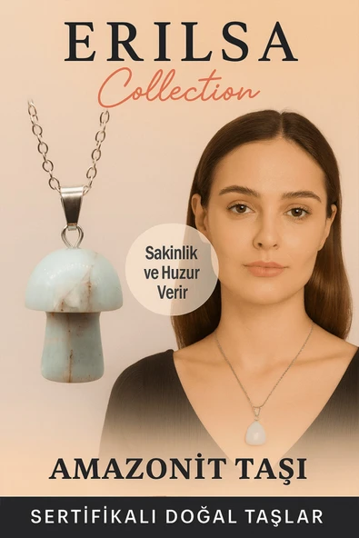 Sertifikalı Mantar Model Amazonit Taşı Kolye - Sakinlik ve Huzur Veren Doğal Taş ürün görseli 1