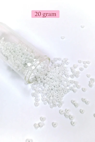 Dökme Cam Kum Boncuk (8/0) 3 mm - 20 Gram - İnci Beyaz - BNC145 ürün görseli 1