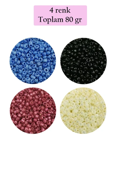 Dökme Cam Kum Boncuk (11/0) 2 mm - 4 Renk - Toplam 80 Gram -  BNC401 ürün görseli 1