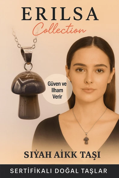 Sertifikalı Mantar Model Siyah Akik Taşı Kolye - Güç ve İlham Veren Doğal Taş ürün görseli 1