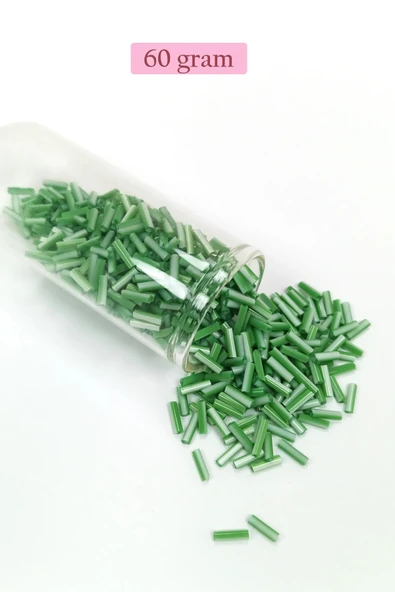 Uzun Boru Kesme Boncuk Çap 2mm Uzunluk 10 mm - 60 Gram - Yeşil Beyaz - BNC286 ürün görseli 1