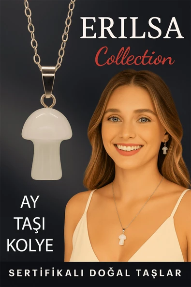 Sertifikalı Mantar Model Ay Taşı Kolye - Şifa ve Enerji Veren Doğal Taş Takı ürün görseli 1