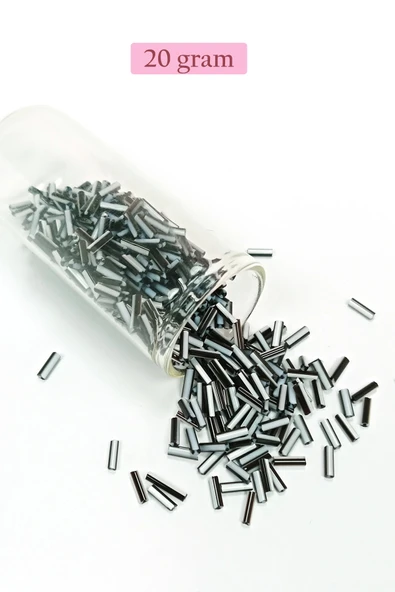 Uzun Boru Kesme Boncuk Çap 2mm Uzunluk 10 mm - 20 Gram - Siyah Beyaz - BNC251 ürün görseli 1