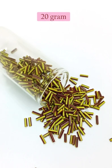 Uzun Boru Kesme Boncuk Çap 2mm Uzunluk 10 mm - 20 Gram - Koyu Kırmızı Sarı - BNC258 ürün görseli 1