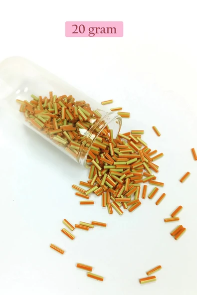 Uzun Boru Kesme Boncuk Çap 2mm Uzunluk 10 mm - 20 Gram - Yeşil Turuncu - BNC261 ürün görseli 1