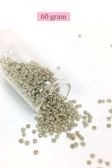 Dökme Cam Kum Boncuk (8/0) 3 mm - 60 Gram - Parlak Gümüş - BNC188 ürün görseli 1