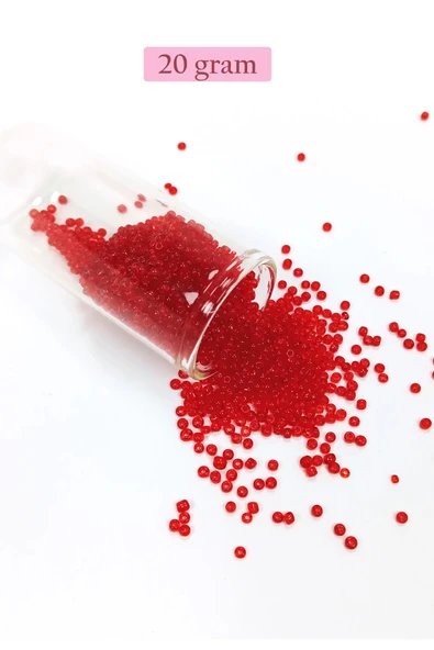 Dökme Cam Kum Boncuk (11/0) 2 mm - 20 Gram -  Şeffaf Kırmızı - BNC021 ürün görseli 1