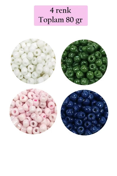 Dökme Cam Kum Boncuk Büyük Boy (6/0) 4 mm - 4 Renk - Toplam 80 Gram - BNC408 ürün görseli 1