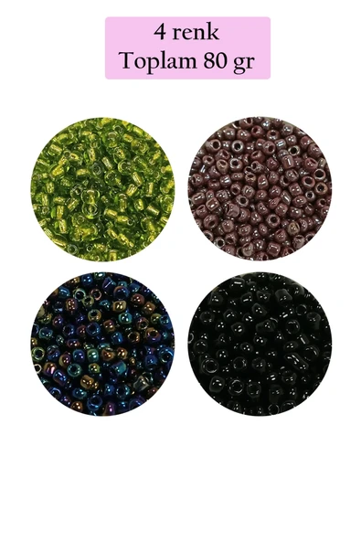 Dökme Cam Kum Boncuk (8/0) 3 mm - 4 Renk - Toplam 80 Gram - BNC422 ürün görseli 1