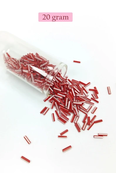 Uzun Boru Kesme Boncuk Çap 2mm Uzunluk 10 mm - 20 Gram - Kırmızı Beyaz - BNC239 ürün görseli 1