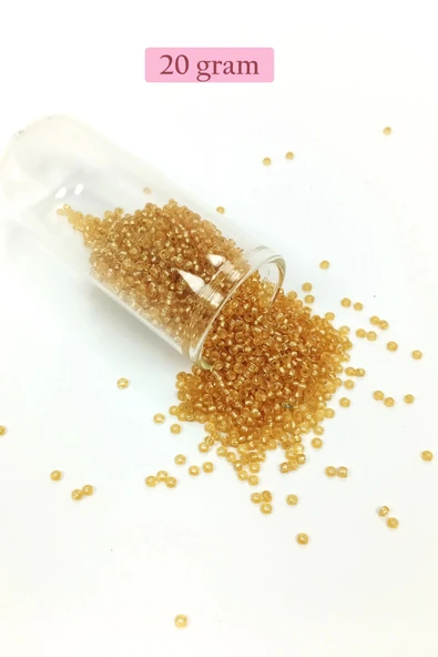 Dökme Cam Kum Boncuk (11/0) 2 mm - 20 Gram -  Şeffaf Altın - BNC027 ürün görseli 1
