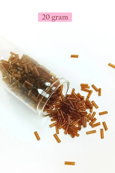 Uzun Boru Kesme Boncuk Çap 2mm Uzunluk 10 mm - 20 Gram - Şeffaf Kahverengi - BNC246 ürün görseli 1