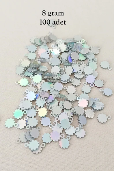 Oya Abiye Bileklik Kolye Pleksi Metalik Plastik Pul Gümüş Renk 8 gram 100 adet - BNC518 ürün görseli 1