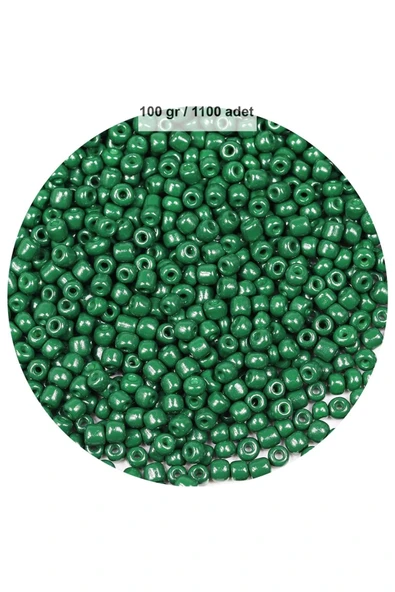 Koyu Yeşil Renk 4 mm Yaklaşık 1100 adet / 100 gram Cam Boncuk Oya Yazma Bileklik ve Kolye ürün görseli 1