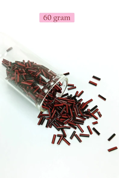 Uzun Boru Kesme Boncuk Çap 2mm Uzunluk 10 mm - 60 Gram - Kırmızı Siyah - BNC291 ürün görseli 1