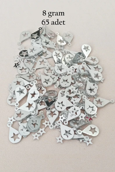 Oya Abiye Bileklik Kolye Pleksi Metalik Plastik Pul Gümüş Renk 8 gram 65 adet - BNC521 ürün görseli 1