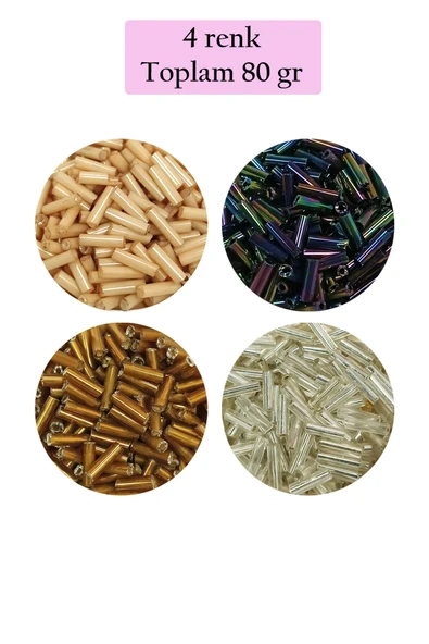 Uzun Boru Kesme Boncuk Çap 2mm Uzunluk 10 mm - 4 Renk - Toplam 80 Gram - BNC427 ürün görseli 1