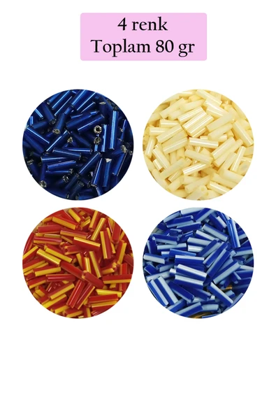 Uzun Boru Kesme Boncuk Çap 2mm Uzunluk 10 mm - 4 Renk - Toplam 80 Gram - BNC428 ürün görseli 1