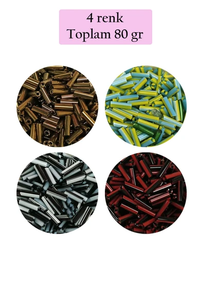 Uzun Boru Kesme Boncuk Çap 2mm Uzunluk 10 mm - 4 Renk - Toplam 80 Gram - BNC432 ürün görseli 1