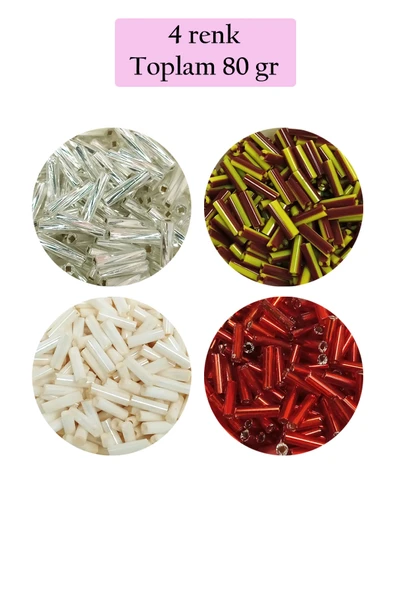 Uzun Boru Kesme Boncuk Çap 2mm Uzunluk 10 mm - 4 Renk - Toplam 80 Gram - BNC434 ürün görseli 1