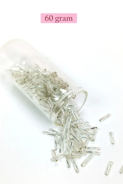 Uzun Boru Kesme Boncuk Çap 2mm Uzunluk 10 mm - 60 Gram - Parlak Gümüş - BNC296 ürün görseli 1