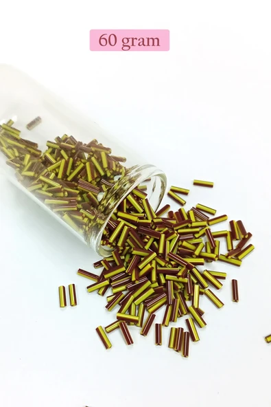 Uzun Boru Kesme Boncuk Çap 2mm Uzunluk 10 mm - 60 Gram - Koyu Kırmızı Sarı - BNC297 ürün görseli 1