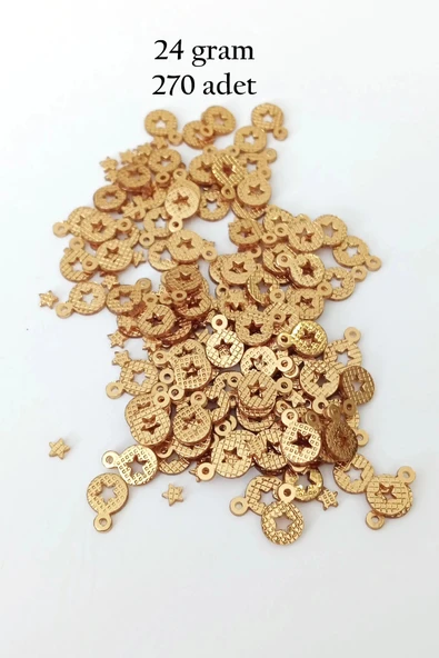 Oya Abiye Bileklik Kolye Pleksi Metalik Plastik Pul Altın Renk 24 gram 270 adet - BNC537 ürün görseli 1