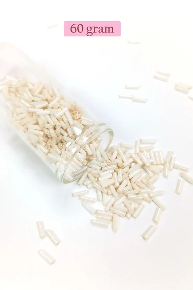 Uzun Boru Kesme Boncuk Çap 2mm Uzunluk 10 mm - 60 Gram - Açık Krem - BNC298 ürün görseli 1