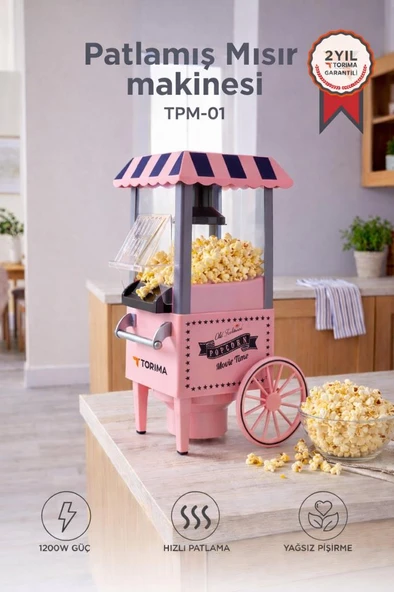 Mısır Patlatma Makinesi Yağsız Ev Tipi Popcorn Makinesi TPM01 Pembe ürün görseli 1