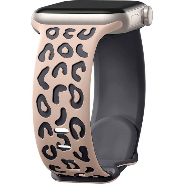 Apple Watch Uyumlu 38 40 41mm Leopar Desenli Yumuşak Silikon Kordon Seri 2 3 4 5 6 Se 7 8 9 10 42mm  Krem ürün görseli 1