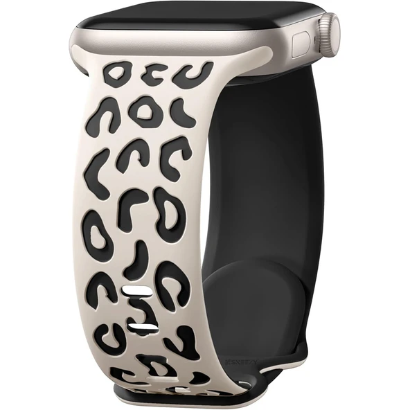 Apple Watch Uyumlu 38 40 41mm Leopar Desenli Yumuşak Silikon Kordon Seri 2 3 4 5 6 Se 7 8 9 10 42mm  Starlight ürün görseli 1