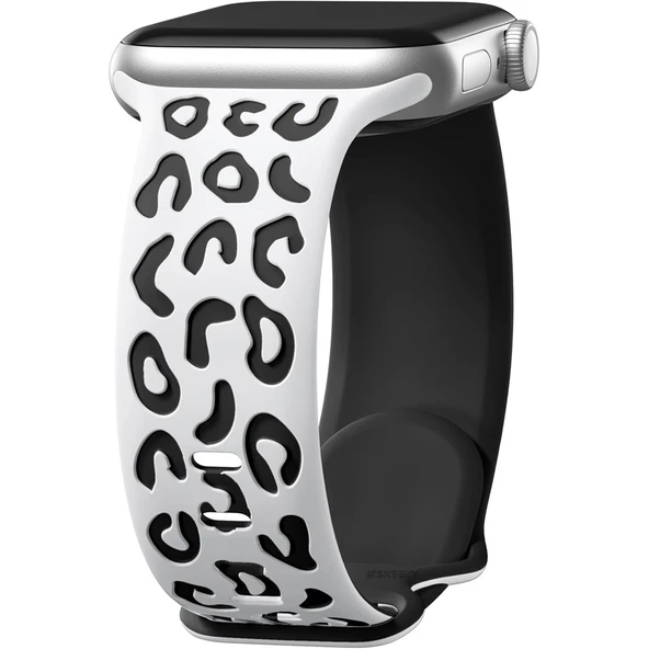 Apple Watch Uyumlu 38 40 41mm Leopar Desenli Yumuşak Silikon Kordon Seri 2 3 4 5 6 Se 7 8 9 10 42mm  Beyaz ürün görseli 1