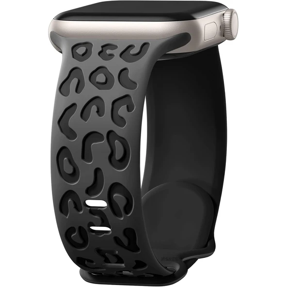 Apple Watch Uyumlu 38 40 41mm Leopar Desenli Yumuşak Silikon Kordon Seri 2 3 4 5 6 Se 7 8 9 10 42mm  Füme ürün görseli 1
