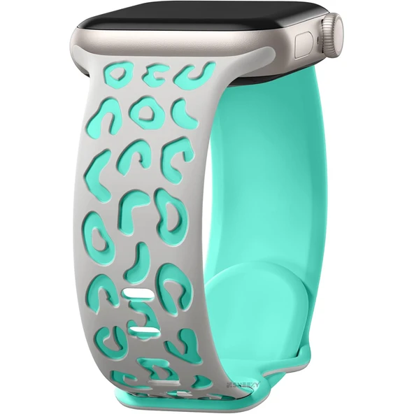 Apple Watch Uyumlu 38 40 41mm Leopar Desenli Yumuşak Silikon Kordon Seri 2 3 4 5 6 Se 7 8 9 10 42mm  Gri ürün görseli 1