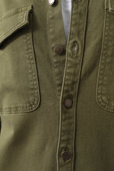 Erkek Oversize Jean Gömlek Haki - Resim 8