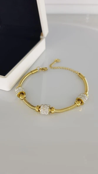 Taşlı Zincir Gold Çelik Bileklik ürün görseli 1