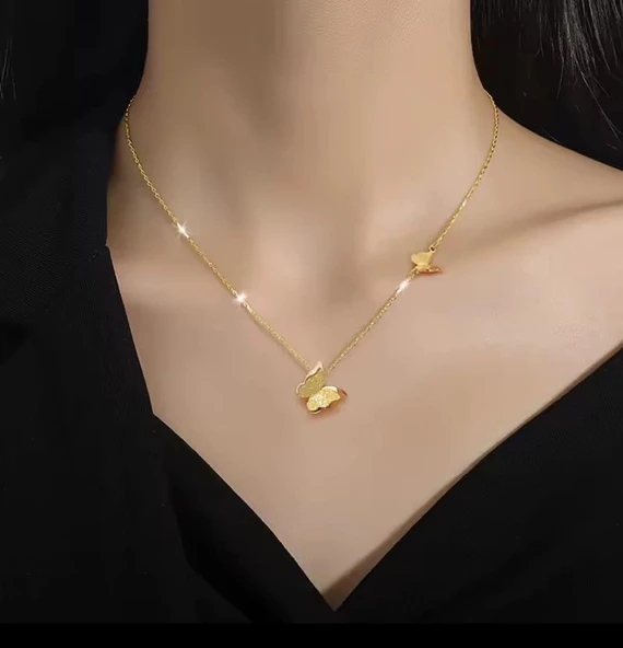 Kelebek Gold Zarif Çelik kolye - Resim 2