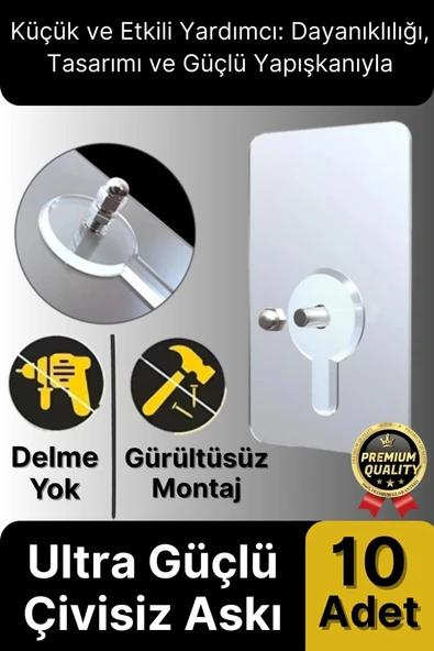 Süper Sağlam İz bırakmaz Çerçeve Tablo Banyo Mutfak Ultra Güçlü Yapışkanlı Çivisiz Askı 10 Adet ürün görseli 1