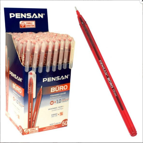 Tükenmez Kalem 10 Adet Kırmızı Renk 1.0mm Büro Tipi Ballpoint Pensan Büro Tükenmez Kalem 10 Adet Kırmızı Renk 1.0mm 2270 ürün görseli 1
