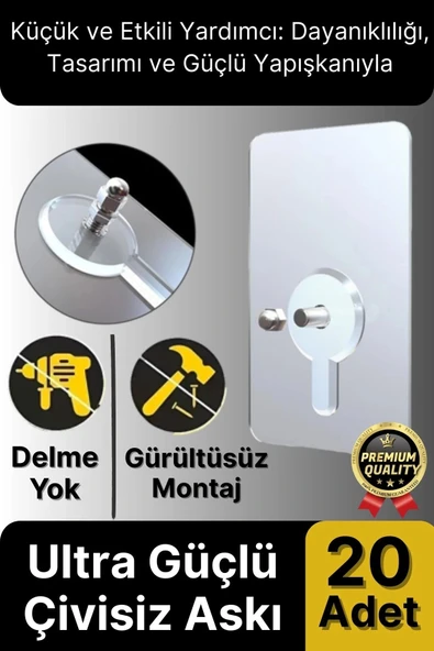Süper Sağlam İz bırakmaz Çerçeve Tablo Banyo Mutfak Ultra Güçlü Yapışkanlı Çivisiz Askı 20 Adet ürün görseli 1