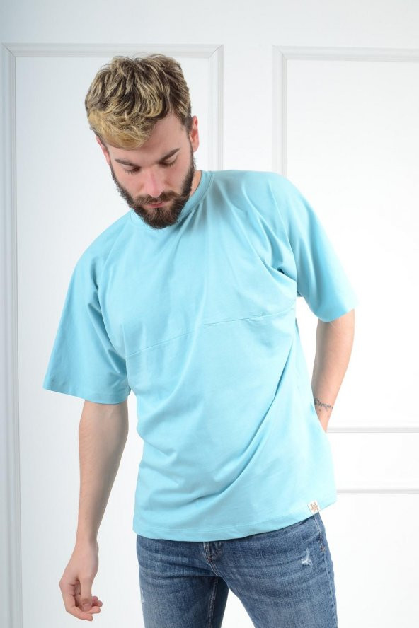 Oversize Geniş Salaş Sade TBB002 Gentilbay Basic Turkuaz Tişört - Resim 2