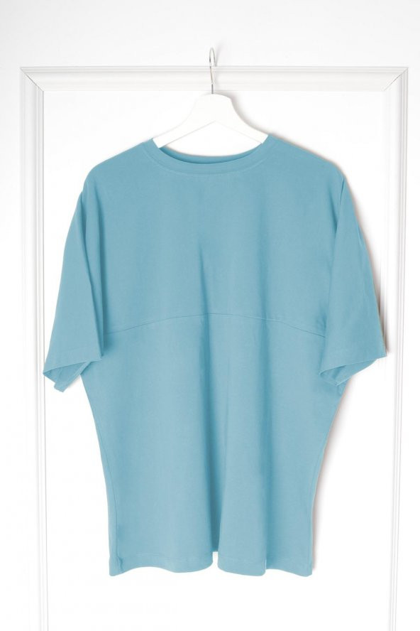 Oversize Geniş Salaş Sade TBB002 Gentilbay Basic Turkuaz Tişört - Resim 5