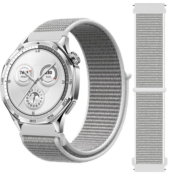 Huawei Watch GT5 46mm GT4 46mm İle Uyumlu Ayarlanabilir Cırt Cırtlı Yumuşak Spor Kumaş Örgü Kordon  Beyaz ürün görseli 1