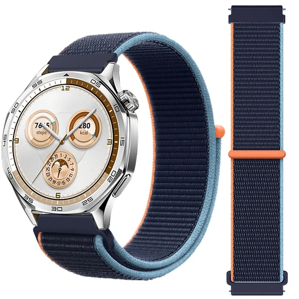 Huawei Watch GT5 46mm GT4 46mm İle Uyumlu Ayarlanabilir Cırt Cırtlı Yumuşak Spor Kumaş Örgü Kordon  Lacivert ürün görseli 1