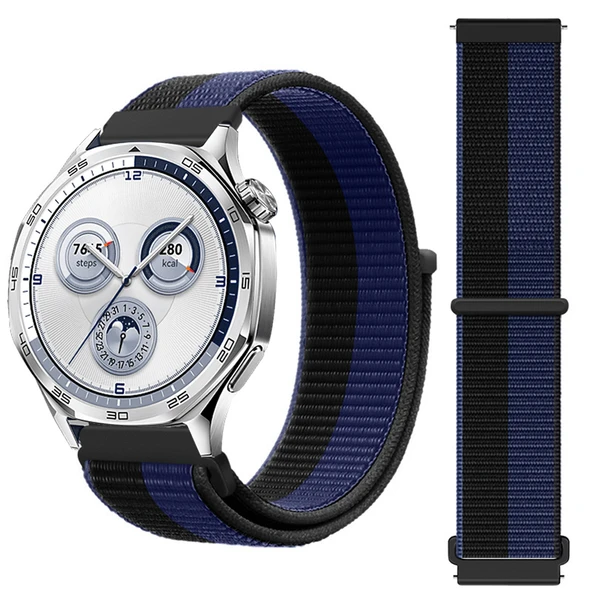 Huawei Watch GT5 46mm GT4 46mm İle Uyumlu Ayarlanabilir Cırt Cırtlı Yumuşak Spor Kumaş Örgü Kordon  Mavi ürün görseli 1