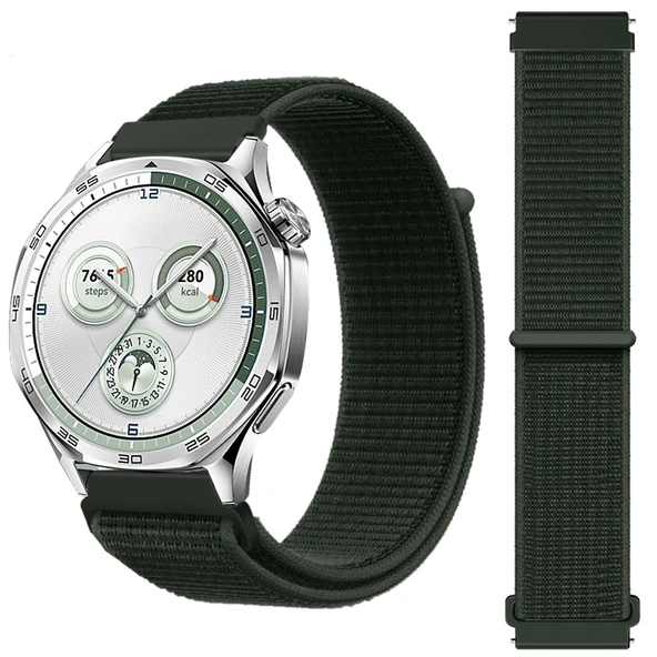 Huawei Watch GT5 46mm GT4 46mm İle Uyumlu Ayarlanabilir Cırt Cırtlı Yumuşak Spor Kumaş Örgü Kordon  Haki ürün görseli 1
