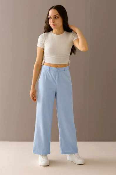 ESİLA KİDS Kız Çocuk Pantolon Gabardin Geniş Paça Pantolon 4-11 Yaş ürün görseli 1